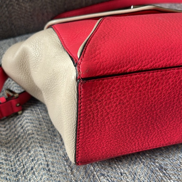 Kate Spade Color Block Coral & Tan Leather Crossbody With Top Handle Handbag - Picture 8 of 16